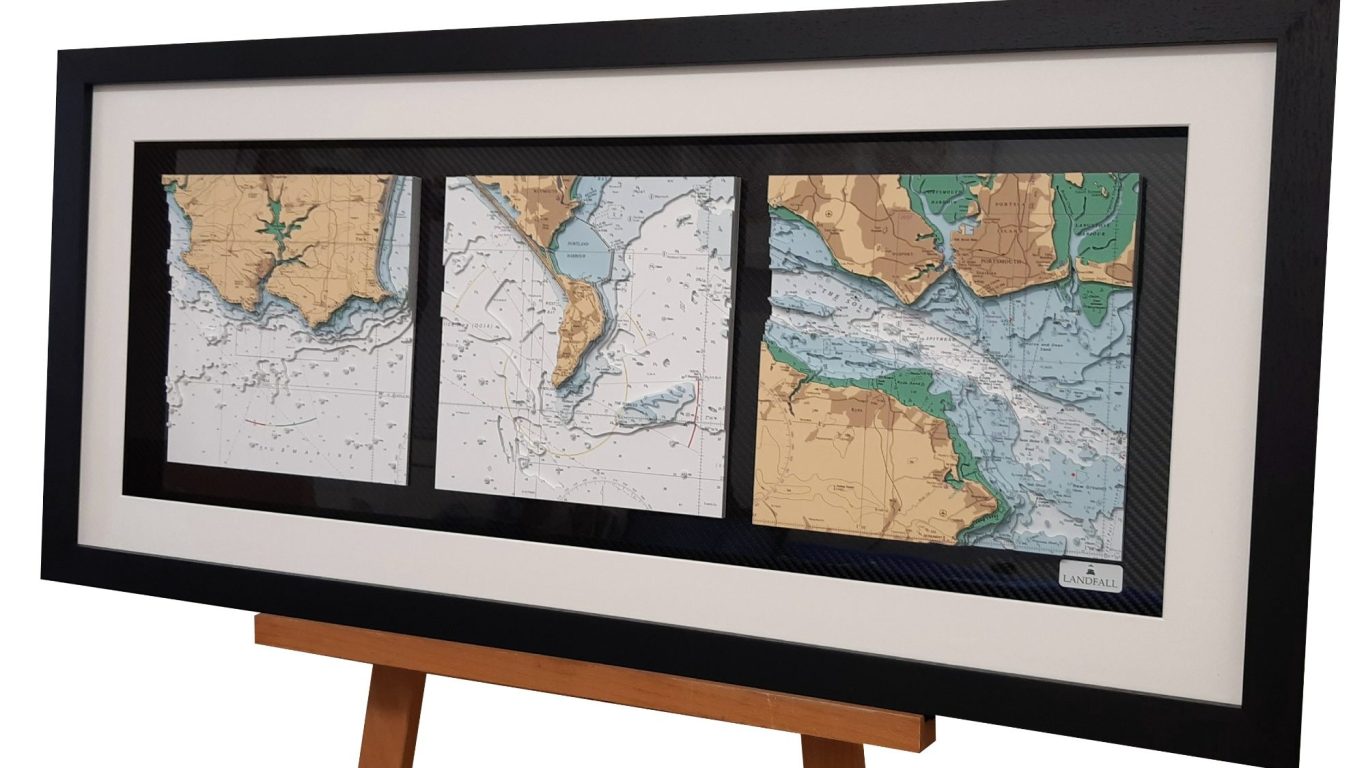 3D Nautical Chart Triptych 